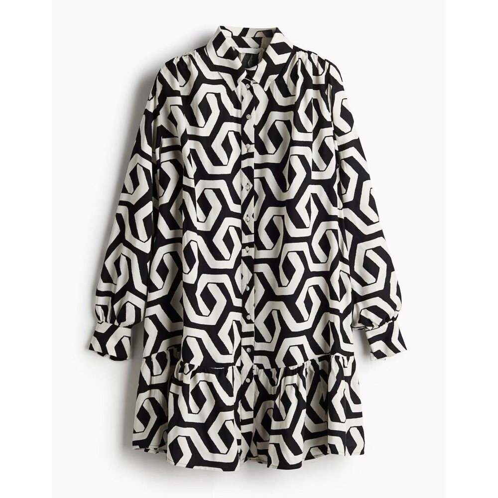 Hm Oversized Shirt Dress Mini Small Dropped Waist Geometrical Party Career Party